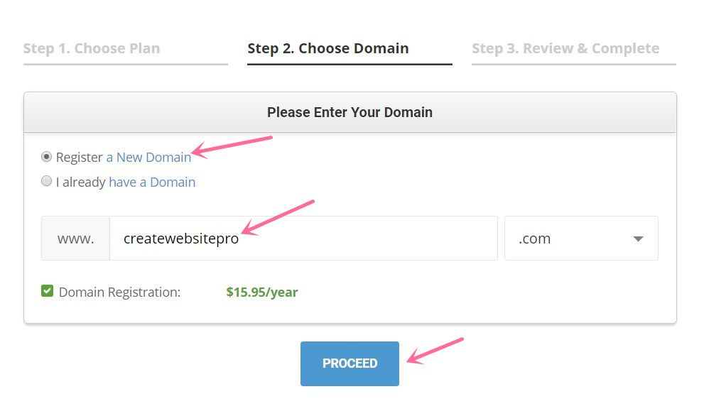 SiteGround choose domain name