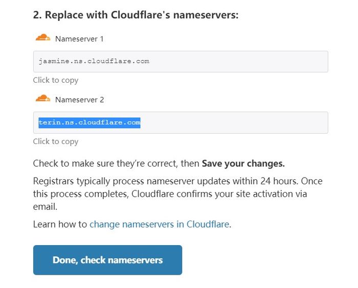 replace with cloudflare nameserver